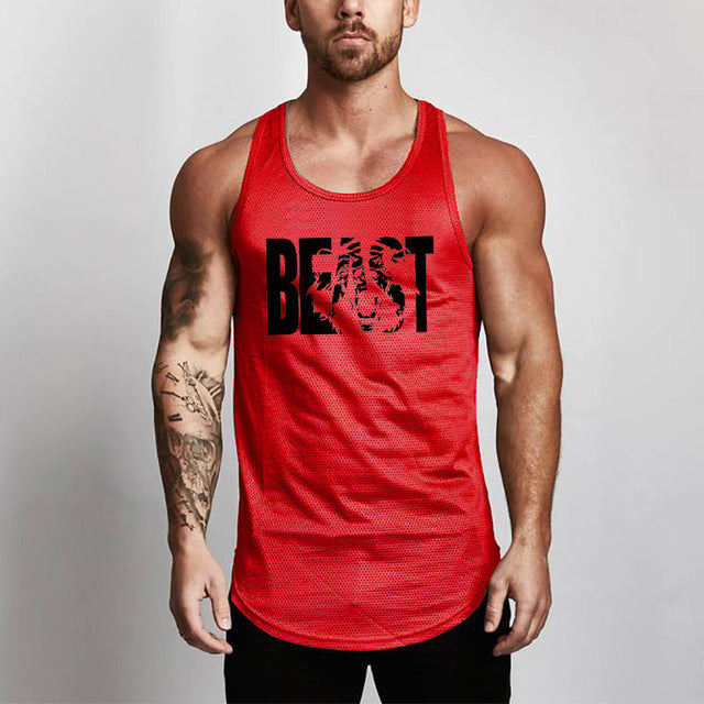 Fitness Men Shirt Slim Fit Vests Mesh Singlets Muscle Tops